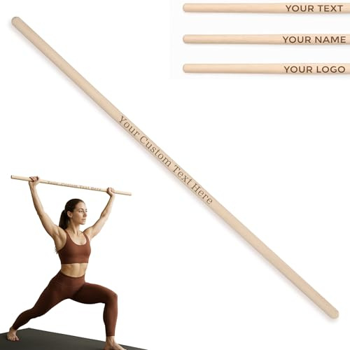 MOE UHANE Bacchetta da Ginnastica in Legno 100 cm per Allenamento, Yoga e Fitness - Dilatatore per Bambini e Adulti con Personalizzazione, Legno Naturale, 100% Eco, EU