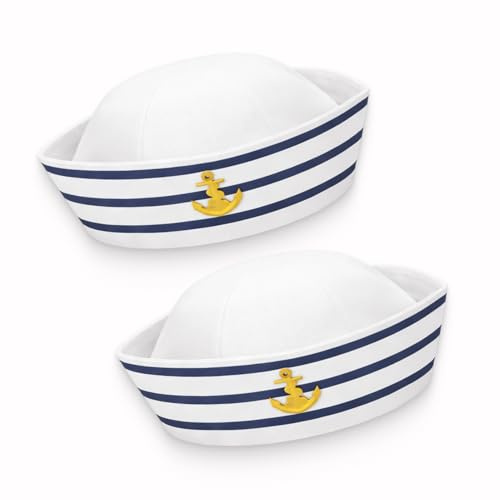 2 PCS Chapeau de Marin Chapeau de Yacht Bleu et Blanc, Taille Réglable pour Adultes et Enfants, Accessoire Costume Cosplay Halloween, Fête Nautique, Croisière, Théâtre et Événements à Thème
