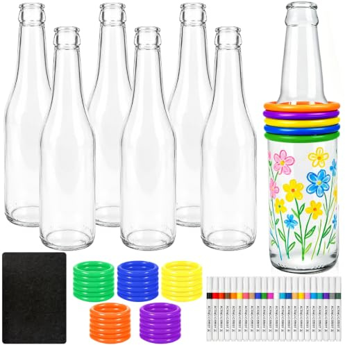 KEAGAN 61PCS Ring Toss Game Carnival Game Set | Ring Toss Outdoor Carnival Backyard Adults Fun Target Glass Bottles with Colorful Throw Rings, Marker Pens, and Felt Pad