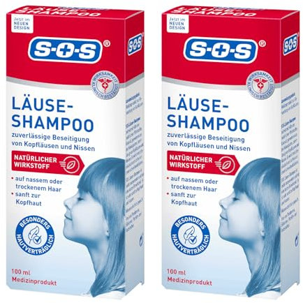 SOS Läuse Shampoo | Beseitigung von Nissen + Kopfläuse | mit natürlichem Wirkstoff für Kinder ab 3 J. + Erwachsene | Läusemittel Haare | 2x100ml