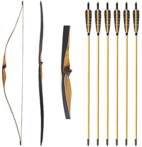 MILAEM 54 Bogenschießen Traditionelles Recurve Bogen und Pfeil Set 10-35lbs Langbogen Sportbogen Reiterbogen Jagdbogen für Erwachsene Training Rechtshänder