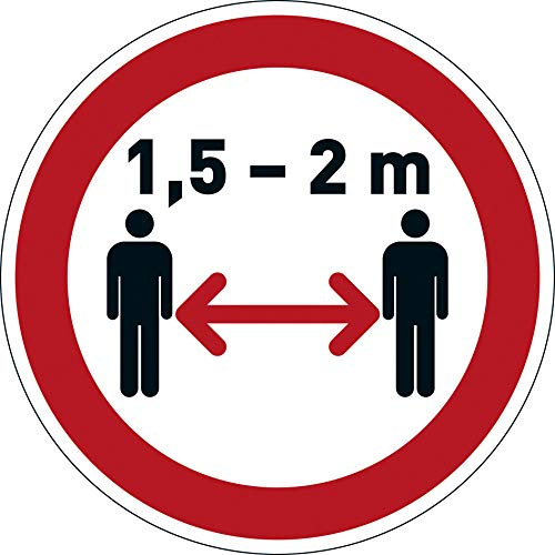 Durable Bodenaufkleber Abstand halten 1,5-2m, ablösbar, Ø 43 cm, rot-weiß, 104103