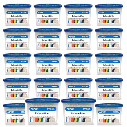 Aspect Disposable Dehumidifier for Home 500ml, Moisture Absorber Dehumidifiers for Damp, Mould, Kitchen, Wardrobe, Bedroom, Caravan,Office,Garage, Bathroom - Mini Condensation Absorbers-Pack of 20