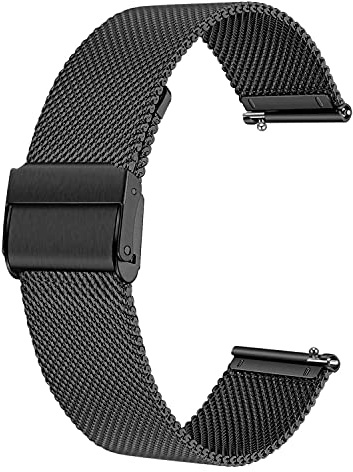 Deolven Bracelet de Montre Metal pour Homme Femme,Bracelet de Montre pour Montre Connectée et Montre Traditionnelle Dégagement Rapide 18mm Noir