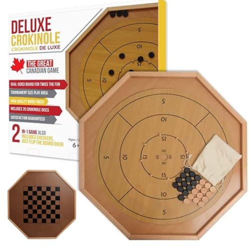 TradeOpia Crokinole 2 in 1 Natural Wood Color | Genuine, Classic Board Game for Two Players | Canadian Heritage Game Great for Families and Friends | Includes 26 Black and White Discs and Game Board