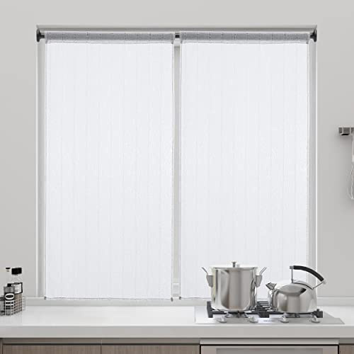 DALINA Textil - Cortina Cocina translúcida 80 x 160 cm - Visillo para Cocina, Comedor, Marco de Puerta 1 Pieza Tejido Gasa Finas Diseño Rayas Blanco