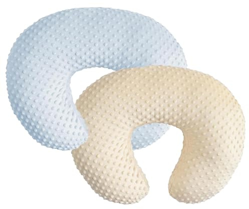 iEvolve Minky Federa per cuscino per allattamento al seno, a forma di U, per neonati e ragazze, solo fodera (celeste e beige chiaro, confezione da 2)