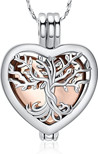 QGJNSGC Collier urne arbre de vie pour cendres en forme de cœur - Bijoux commémoratifs pour homme et femme - Médaillon commémoratif pour animal domestique, taille unique, Acier inoxydable, Zircone