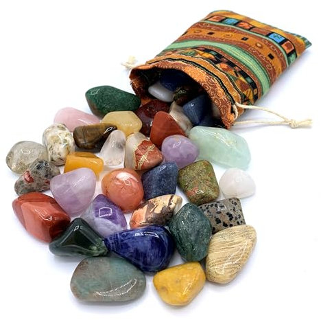 Set de pierres précieuses | Mélange coloré de pierres de tambour naturelles | Mélange de pierres précieuses véritables | Pratique dans un sac en tissu coloré grande