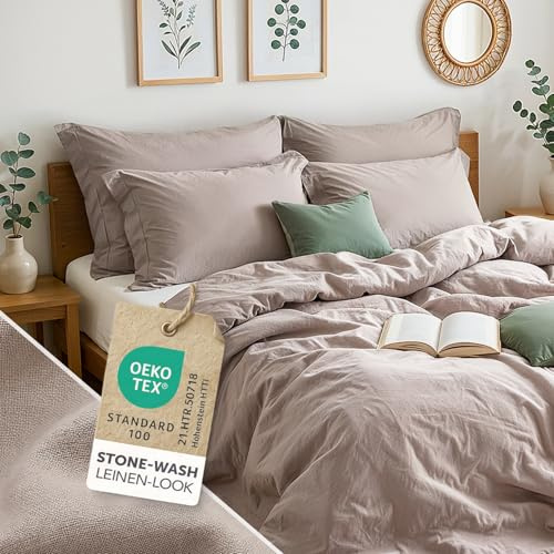 Blumtal Biancheria da Letto Stone Washed 2 x 135x200cm Lino e Cotone 2 x 40x80cm Alternativa Mussola Set Copripiumino 2x 135x200cm + 2x 40x80cm – Copper - Rame