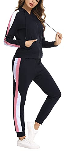 Litherday Tuta Donna Invernale Completo Sportivo Elegante in Cotone con Felpa e Pantaloni, Abbigliamento Donna per Jogging, Yoga, Fitness e Casa Marina Militare XXL