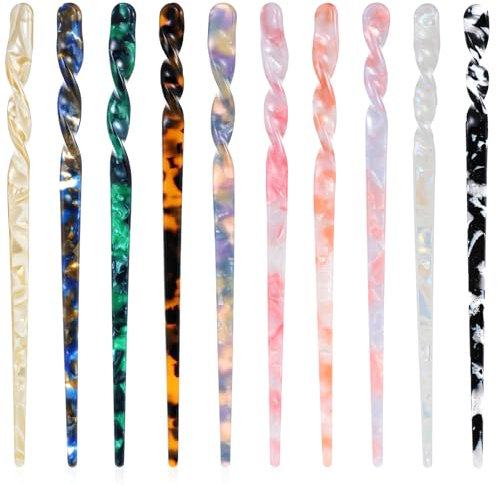 Acetat Haarstab, 10 Stück Bunt Haarstäbchen Retro Haarnadeln Vintage Chinesische Haarnadel Lange Hair Stick Hairpin Haarsticks Wunderschön Chinese Hair Pin Haaraccessoires für Frauen Mädchen