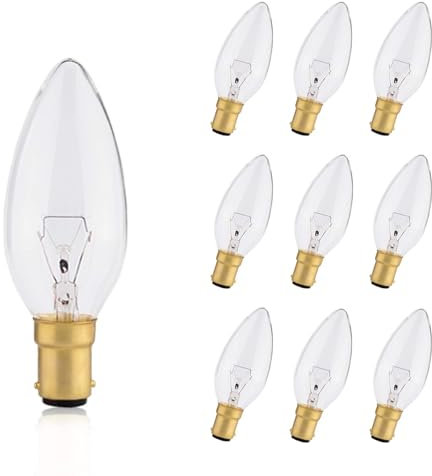 B15 Candle Bulb 2̣5̣Ẉ, 10 Pack SBC Dimmable Small Bayonet Light Bulbs, Soft Warm White 2700K, 250 Lumens