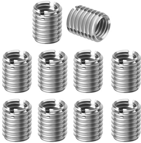 Poeland 10 Pcs M8 to M10 Thread Adaptors, Stainless Steel Thread Reducer Insert Nuts for Pipe Fitting & Repair, 12mm Length, M8*1.25 Female to M10*1.5 Male Adapters Thread Repair Sleeve