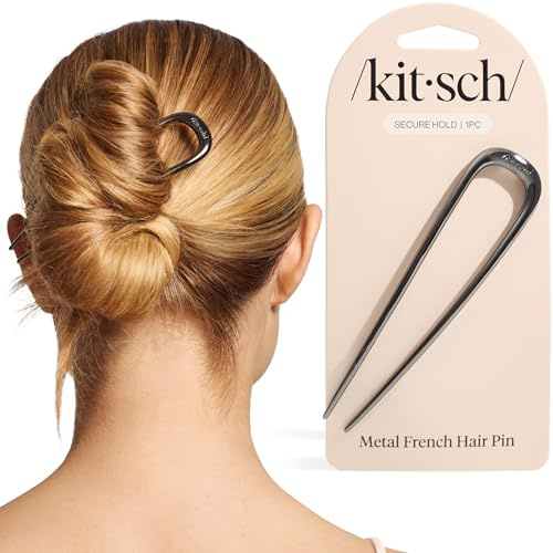 Kitsch French Hair Pins for Women – Elegant & Durable Metal French Pin for Updos, Chignon, Buns & Twist Hairstyles | Secure Hold All Day, Comfortable Fit | Ideal Gifts for Women- Hematite, 1pc