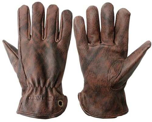 OLSON DEEPAK Guantes de trabajo de cuero vacuno para hombre, talla XL, guantes de jardinería de cuero aceitado para mujer, guantes de trabajo de seguridad para camping, soldadura, conducción, barbacoa