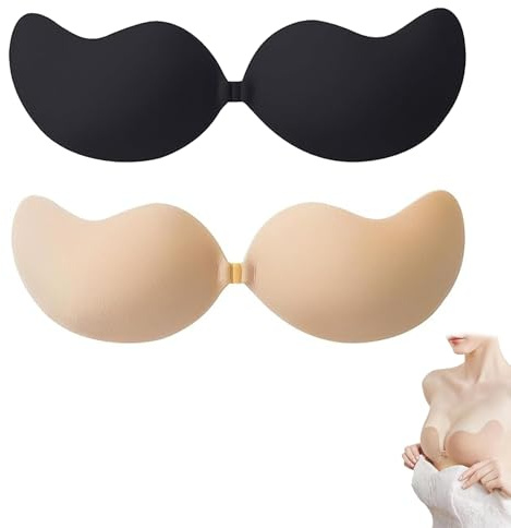JISRKP 2Pcs Sticky Bra Push Up, Stick on Bra, Reusable Self Adhesive Sticky Backless Strapless Bar for Party Bar Wedding Deep V All Backless Clothes Dresses