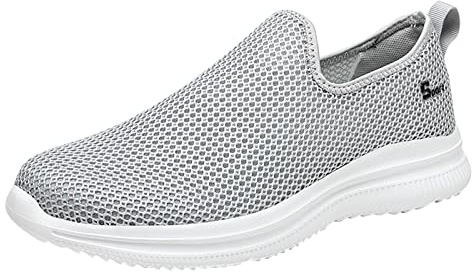 Herr slip-on andningsbara nätloafers luftkudde slip-on ortopediska diabetiker promenadskor herr lätta körloafers bekväma kockskor sjuksköterska arbetssko med halkfri yttersula, Grå, 9 UK