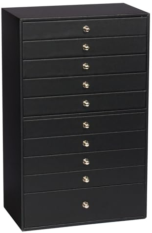 KILHS Portagioie, Organizzatore per gioielli con 10 cassetti, Portagioie grande a 10 ripiani, può contenere collane, anelli, orecchini, orologi, ecc., Scatole e organizzatori, Idea regalo, Nero