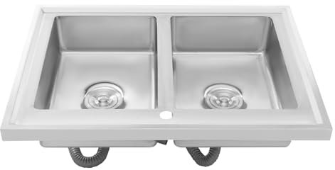 Lavello da incasso doppio in acciaio inox, doppio lavello da incasso, 2 vasche in acciaio inox, doppio lavandino, 80 x 60 cm, con 2 tubi di scarico