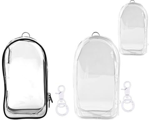 Tinoaly 2pz Borse Espositive per Bambole, 19,5x10,5cm in PVC Impermeabile con Pompon e Portachiavi Borsa Protettiva per Oggetti da Custodia (Bianco e Nero)