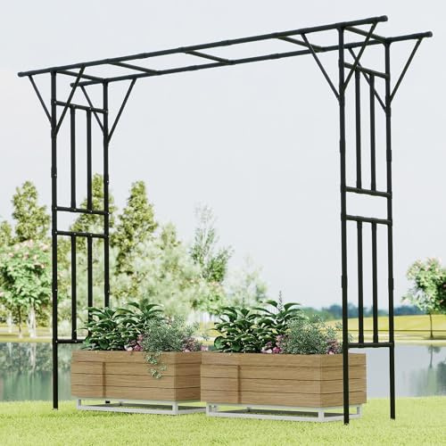 Caroeas Extra Large Garden Arch with 25mm Thickened Galvanized Steel Tubes, Metal Garden Trellis for Climbing Plants, 360cm Wide x 275cm Height x 50cm Deep Rose Arch, Outdoor Decoration, Black