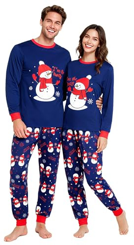 GRPSKCOS Couple Christmas Pyjamas Adults Santa Christmas Pajamas Long Sleepwear Matching Pjs Set Xmas for Men Women（03 Scarf Snowman, Men,L
