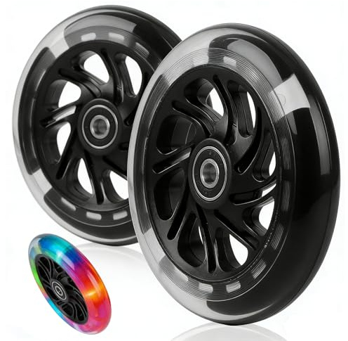 HENGBIRD 2 Ruedas de 12 cm para Scooter, Resistentes Ruedas de Repuesto ABS con Dureza 88A, Rodamientos ABEC-9 y Función LED sin Batería para Kick Scooter, Negro