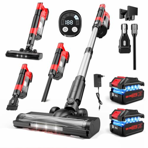 Aspirapolvere Senza Fili,60KPa/700W/70Mins Scopa Elettrica Senza Fili con 2*4,0Ah Batterie Rimovibile,LED Touchscreen,Anti-Groviglio,Aspirapolvere Senza Fili Potente Per Pavimenti/Tappeti/Peli Animali