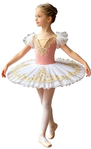 Alvivi cocktailklänning flicka balettklänning flicka tutu prinsessa klänning balett body klänning boho aftonklänning balettklänning flickklänningar dans, ROSA, 146-152