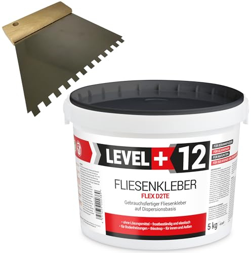 Level Plus 12 färdiga kakellim 5 kg tandspatel 6 mm rostfritt stål stenlim flexmurbruk vit dispersionslim SET RM12