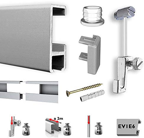 Set di binari per foto, 10 m, con scorrevole, set di binari per galleria, in argento opaco, sistema di sospensione per immagini, accessori inclusi