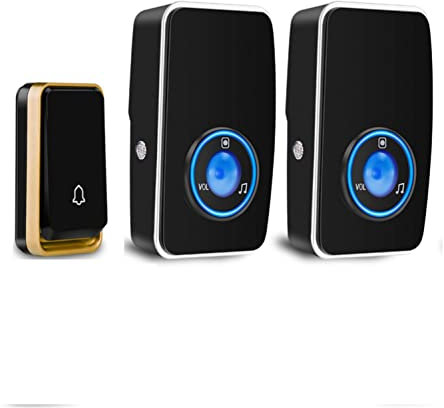 『Keine Batterie Erforderlich』Drahtlose Türklingel wasserdicht, AURTEC-Türklingel-Kit mit 2 Empfängern und 1 Presse mit Eigenantrieb, 51 Glockenspiele, 4 Lautstärkepegel, Schwarz