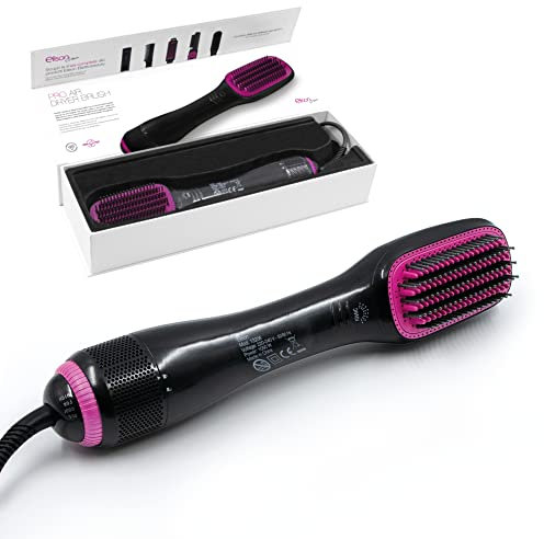 ELISON Spazzola Elettrica Lisciante Ad Aria Integrata, Spazzola Ionica, 2 Tipi Di Setole, Temperatura Regolabile e Custodia Morbida in dotazione, Colore Nero/Fucsia