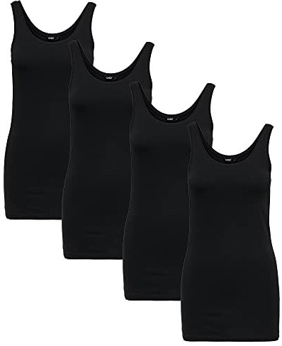 ONLY 4er Pack Damen LIVE Love Long Oberteile Basic Tank Tops in Schwarz Weiß Mehrfarbig (DE/NL/SE/PL, Alphanumerisch, M, Regular, Regular, Schwarz)