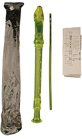Flauto soprano, Flauto dolce, in tre pezzi, per principianti e studenti, con custodia, scovolino per pulizia, tabella per diteggiatura. (GIALLO FLUO TRASP)