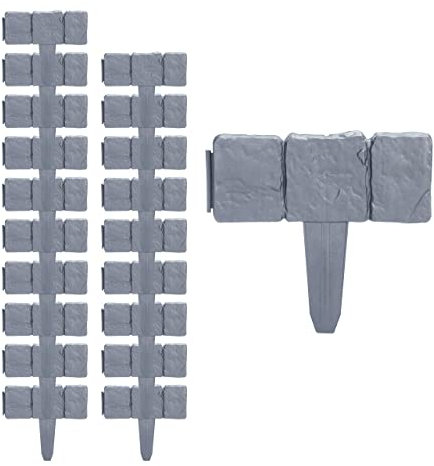 Relaxdays 40 x Beetzaun, Umrandung für Beete, Steinoptik, HxB: 10x25 cm, Rasenkante zum Stecken, Kunststoff, Beeteinfassung, grau