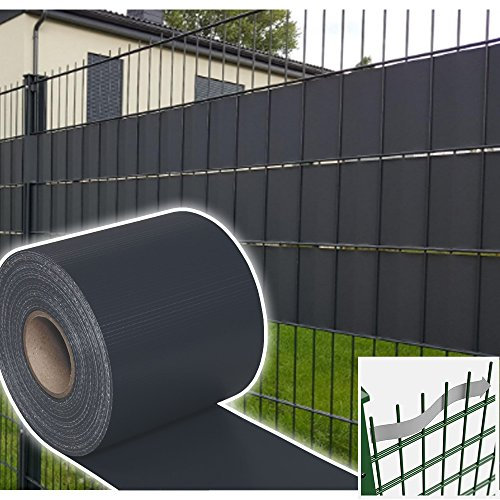 Jopassy 3er Set PVC Sichtschutzstreifen Doppelstabmatten, 35m x 19 cm inkl. 30 Befestigungsclips Sichschutz Zaun, Stabmattenzaun Sichtschutzstreifen Windschutz, Anthrazit