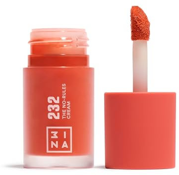 3INA MAKEUP - The No-Rules Cream 232 - Blush Liquide Rouge Corail aux L’huile D'amande Douce - Blush pour Yeux Lèvres et Joues - Blush au Fini Naturel et Lumineux - Vegan - Cruelty Free