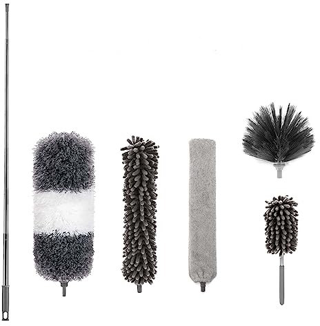 Plumero TelescóPico De 6 Piezas, Lavable, Plumero con Varilla TelescóPica De Acero Inoxidable, Elimina Sin Esfuerzo El Polvo Y Las TelarañAs, Plumero De Microfibra, Longitud MáXima 25-256 Cm