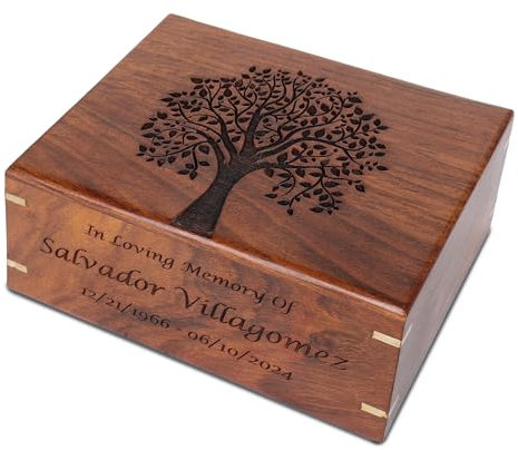 Urnes funéraires en bois personnalisées pour cendres humaines ou d'animaux domestiques, urne funéraire en bois gravée – Boîte à souvenirs, urne commémorative ou cercueil – Arbre de vie (personnalisé,