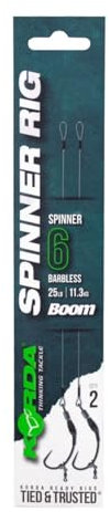 Korda Spinner Rig Spinner, Barbless Size 6, 5.5 Inch Boom, New Spinner Hook, Pre-crimped Swivel, Krank & Kurv Options