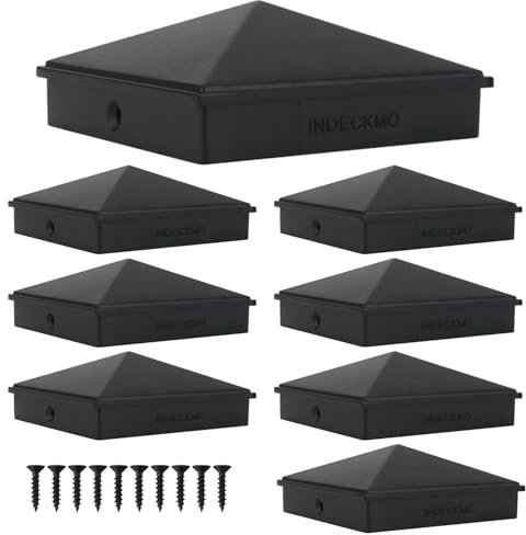 4x4 Post Caps – Aluminum Pyramid Caps Fits 3.5 x 3.5 Wood Posts, Black Matte Post Covers for Fence, Deck, and Mailbox (8 Pack)