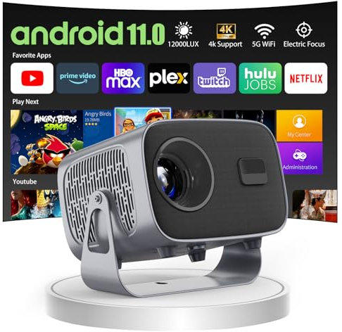 Mini Videoprojecteur Rotatif à 360° Native 720P, Prend en Charge 1080P Android 13.0 Projecteur Mural avec Haut-Parleur, Netflix, autofocus 2+16GB TV Projecteur Bluetooth