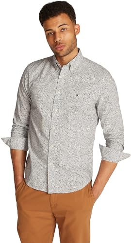 Tommy Hilfiger Chemise Homme Flex Poplin en Coton, Multicolore (Ivory Petal/Night Sky Prt), XXL