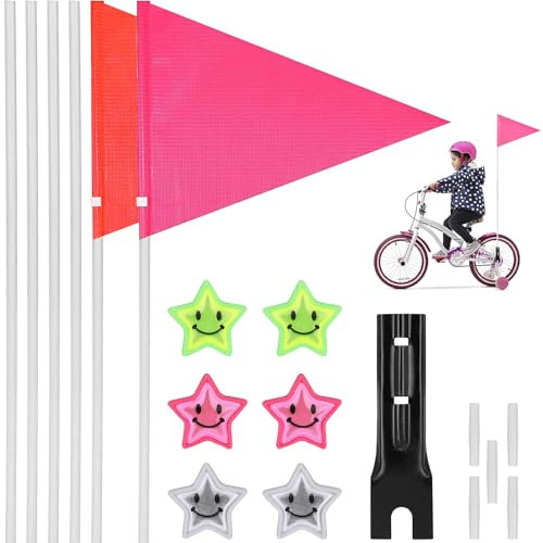 Fahrradwimpel 180cm:Sicherheitswimpel mit Stab Fahrradfahne für Kinder,Verstellbare Kinderfahrradfahne Für Kinderfahrrad,Fahne Fahrrad Kinder mit Bunten Fahrradspeichen,Sicherheitswimpel Kinderfahrrad