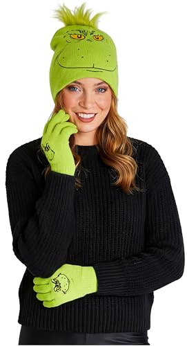 The Grinch Gorro y Guantes Mujer o Gorro Invierno con Manoplas, Regalo de Festivo, Amigo Invisible para Adolescentes, Mujeres, Adultos