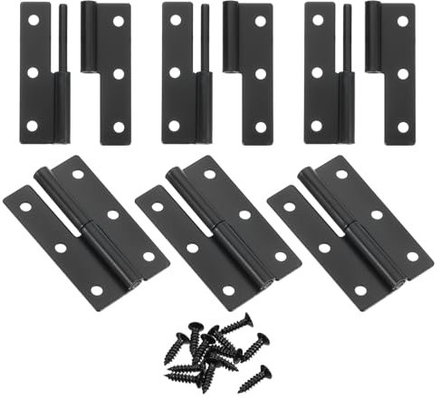 sourcing map 6 Pcs Lift Off Hinge, 2.5 Detachable Lift Off Hinges Right Handed Slip Joint Small Flag Hinges Rising Butt Door Hinges, Black