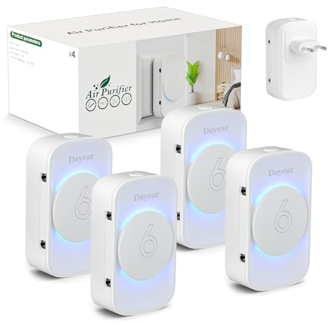 Purificateur d'Air, Dayear Mini Air Purifier Plug-in Negative Ion Purifier Purificateur Ioniseur d'Air pour Chambre/Maison/Salon/Chambre d’Animaux,3 modes d'éclairage LED,Purifier les Odeurs/4 Pcs