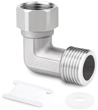 ERGAOBOY 1 piezas de acero inoxidable 304, codo de 90 grados, 2 extremos, conector flexible y móvil, 3/4 hembra y macho para rociador, válvula angular, brazo de ducha